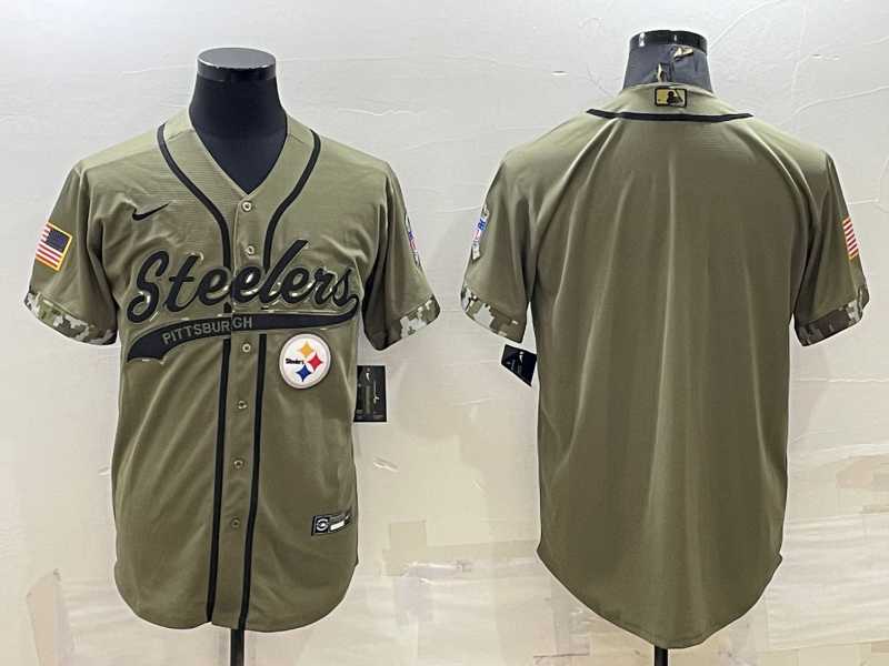 Men%27s Pittsburgh Steelers Blank Olive Salute to Service Cool Base Stitched Baseball Jersey